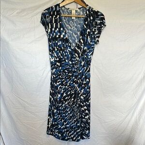 Laundry by Design blue and white faux-wrap jersey dress